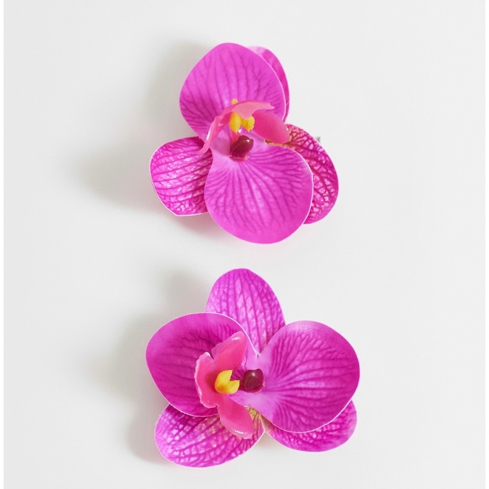 ASOS DESIGN Tropical Orchid Hair Clips 2-Pack – Pink – New